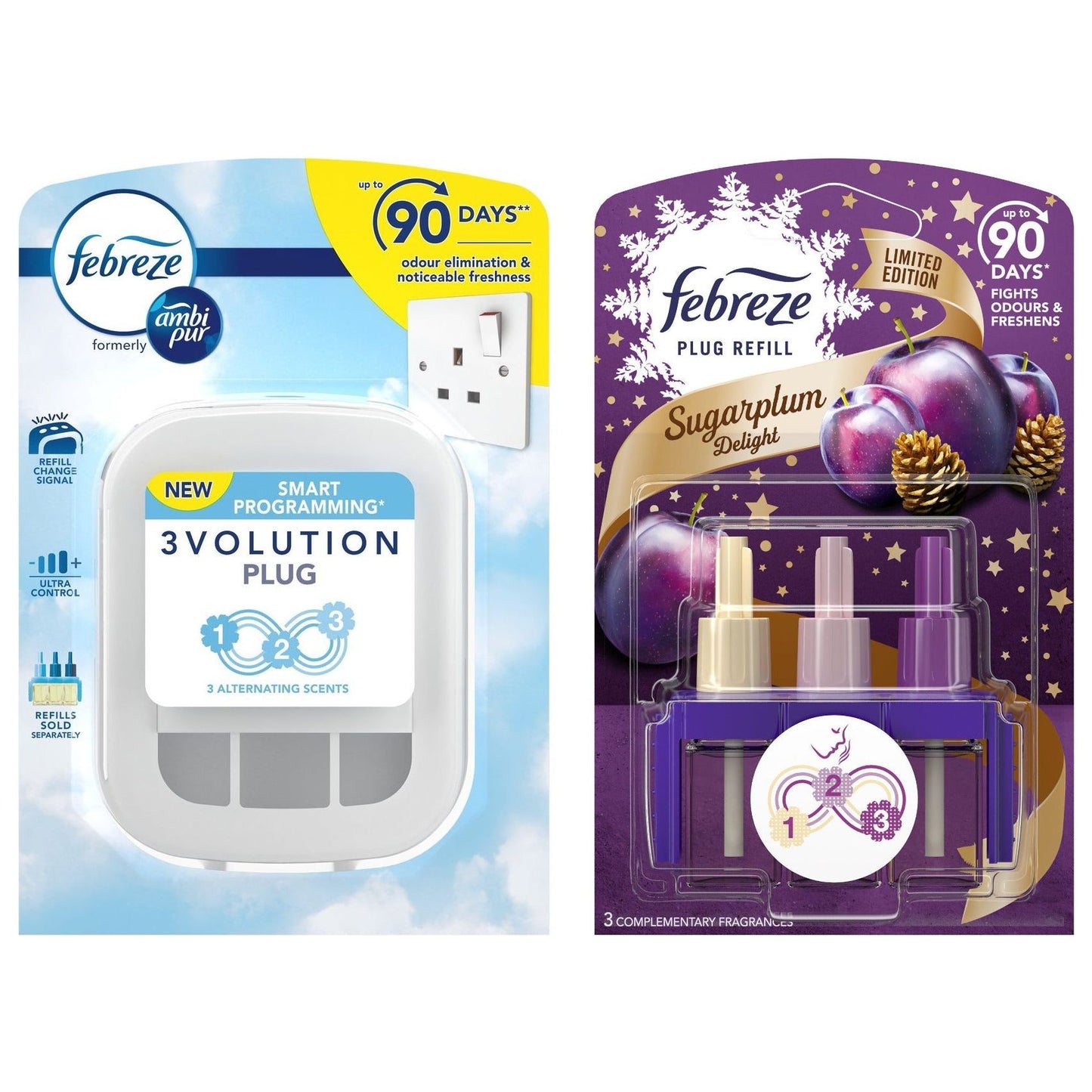 Febreze Ambi Pur 3Volution Air Freshener Plug-in Unit Case & Plug in Refills, Sugarplum Delight Scent