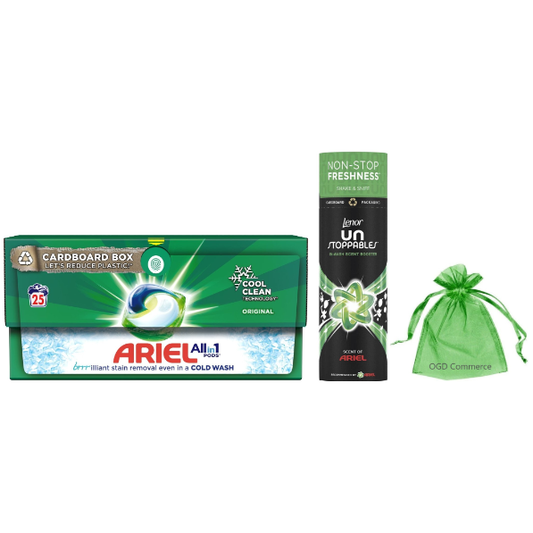 Ariel Original All-in-1 Pods, 25washes + Lenor Unstoppables in Wash Scent Booster Beads, 245gr, Scent of Ariel