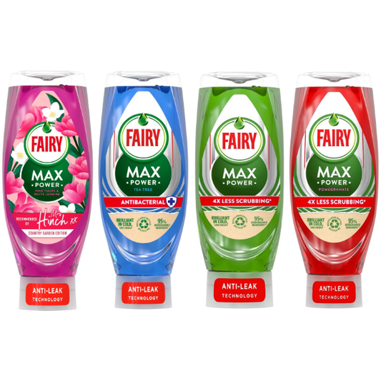 Fairy Max Power Dish Washing Up Liquid, 640ml, Mixed Scents Bundle, Pack of 4