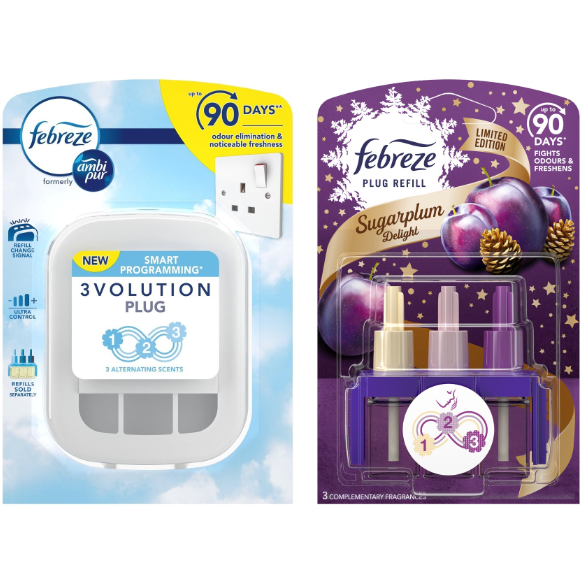 Febreze Ambi Pur 3Volution Air Freshener Plug-in Unit Case & Plug in Refills, Sugarplum Delight Scent