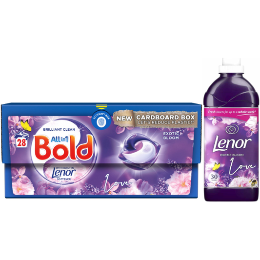 Bold & Lenor Laundry Washing Pack, Exotic Bloom Bundle Scent: Washing Capsules & Fabric Conditioner