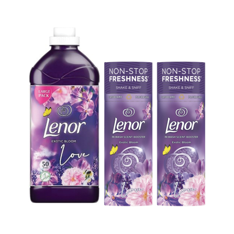 Lenor Exotic Bloom Scent Bundle Pack: Fabric Conditioner, 50Washes, 1.75L + in-Wash Scent Booster Beads, 2 x 176gr