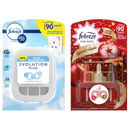 Febreze Ambi Pur 3Volution Air Freshener Plug-in Unit Case & Plug in Refills, Spiced Apple Scent