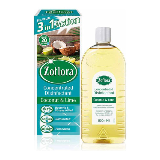 Zoflora Concentrated Multipurpose Disinfectant Coconut and Lime 500ml.