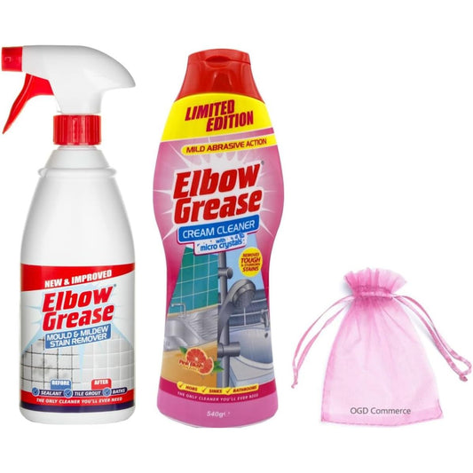 Elbow Grease Mould & Mildew Stain Remover Spray, 700ml + Cleaning Cream with Micro Crystals, 540ml, Pink Blush