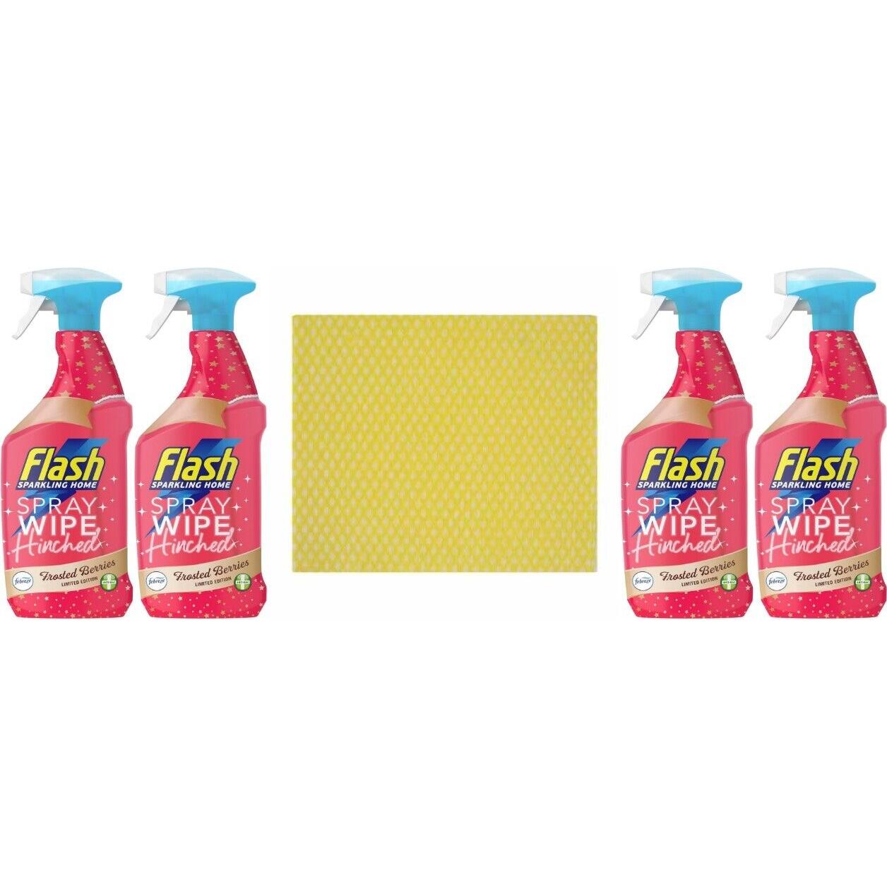 4 x Flash Sparkling Home,Antibacterial Spray Frosted Berries800ml+Cleaning Cloth