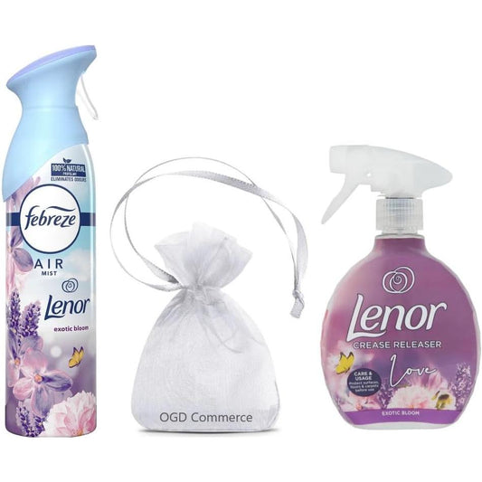 Febreze Air Mist Freshener Spray,300ml+Lenor Crease Spray, 500ml Exotic Bloom