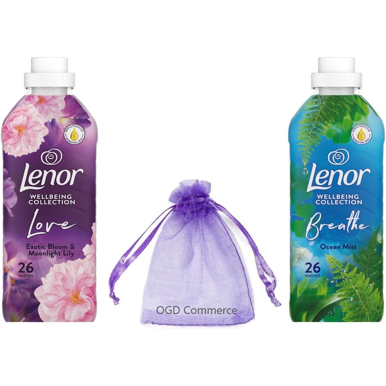 Lenor Fabric Conditioner 26W, 858ml.Wellbeing Collection-Pack of 2 Mix