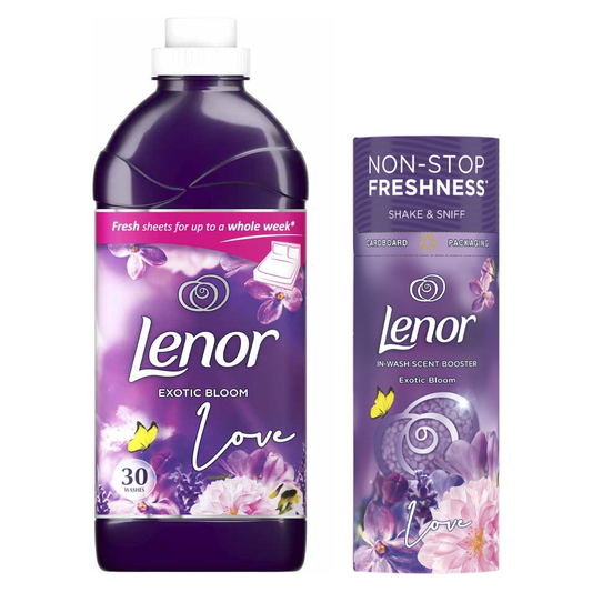 Lenor Exotic Bloom Scent Bundle Pack: Fabric Conditioner, 30Washes, 1.05L + in-Wash Scent Booster Beads, 176gr