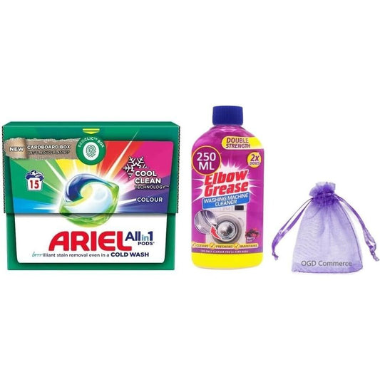 Ariel Colour All-in-1 PODS,15Capsules+Elbow Grease Cleaner, 250ml