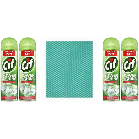 4 x Cif Power and Shine Citrus Bathroom 500ml+Cleaning cloth