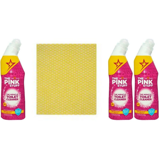 3 x The Pink Stuff, The Miracle Toilet Cleaner Gel-750ml+Cleaning cloth