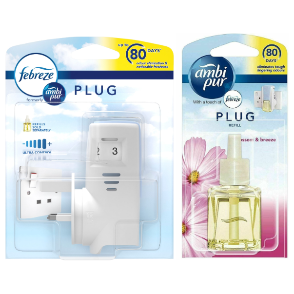 Febreze Ambi Pur Plug Air Freshener Plug-in Unit Case & Plug in Refill, Blossom & Breeze Scent