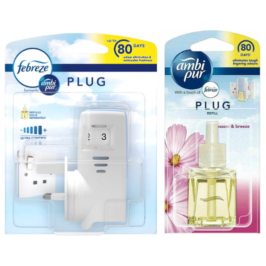 Febreze Ambi Pur Plug Air Freshener Plug-in Unit Case & Plug in Refill, Blossom & Breeze Scent