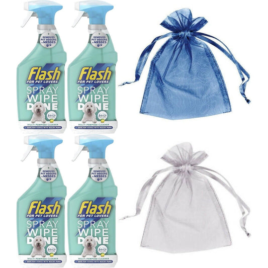 4 x Flash for Pet Lovers, Wipe Done, Antibacterial Spray, 800ml+Organza Bag