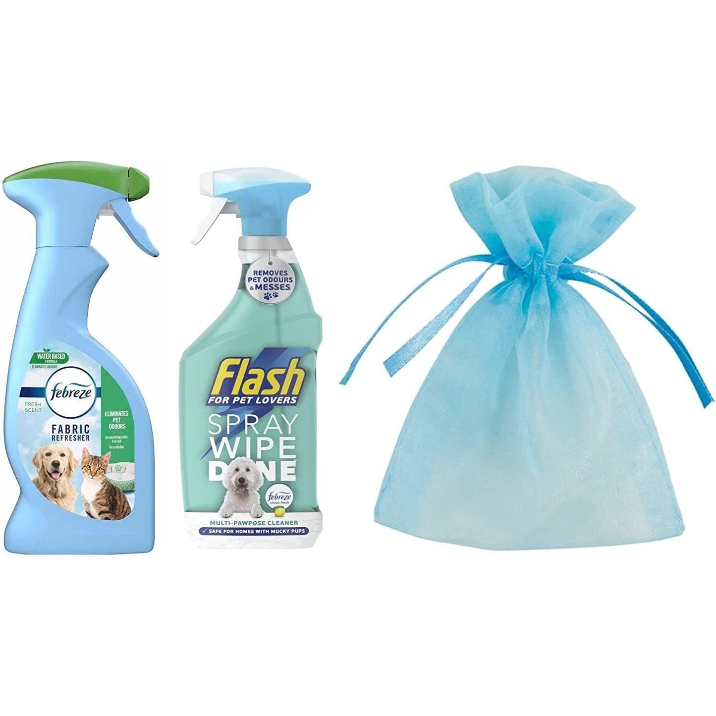Febreze Fabric 375ml & Flash Wipe Done Spray 800ml Pet Odour Eliminator