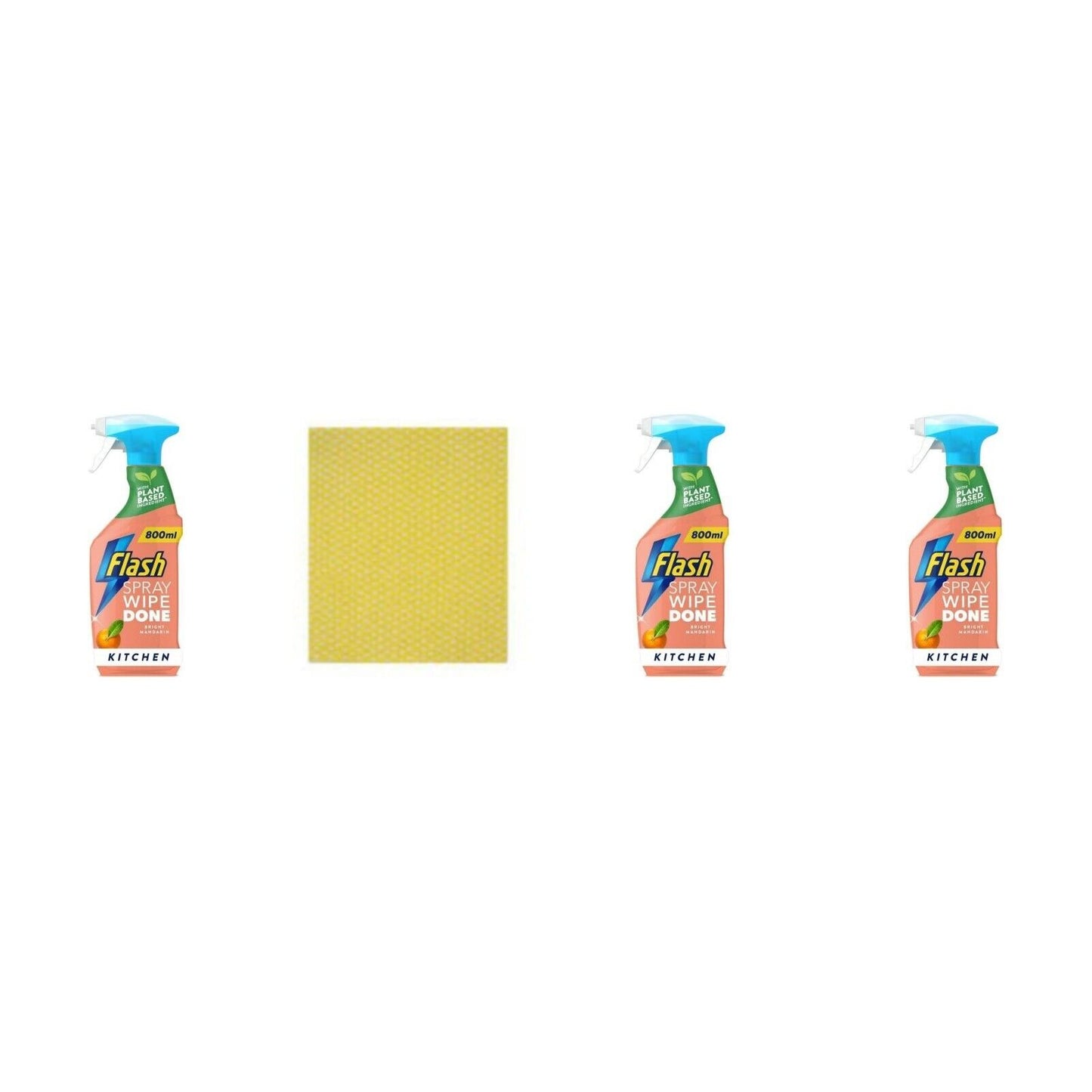 3 x Flash Sparkling Kitchen,Spray Wipe Done Bright Mandarin-800ml+Cleaning cloth
