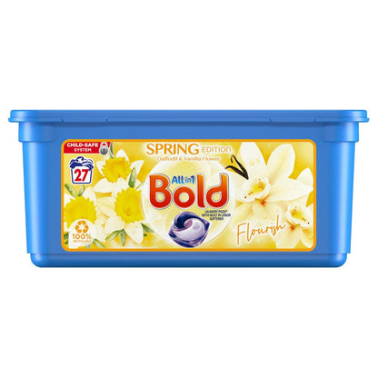 Bold All in 1 Pods Laundry Washing Liquid Capsules, Spring Limited Edition, Daffodil & Vanilla Flower Scent 27 Washes