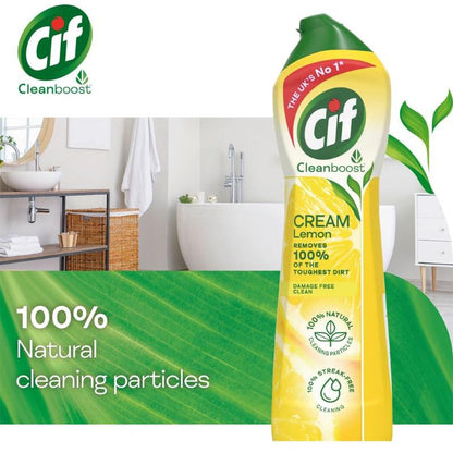 Cif Cleanboost Cream Cleaner for hard surfaces with no damage, 500ml, Lemon scent