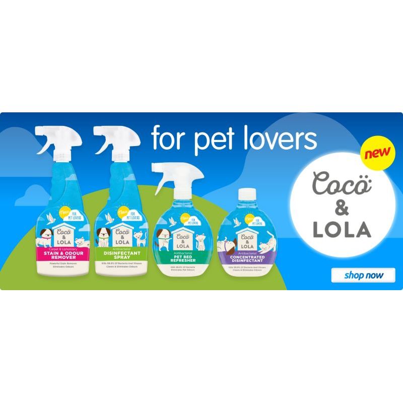 Coco & Lola Bundle Pack: Concentrated Disinfectant & Antibacterial Spray & Bed Refresher Spray & Carpet & Upholstery Stain Remover Spray