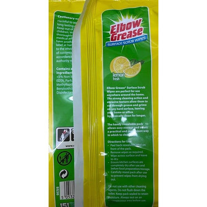 Elbow Grease Surface Scrub Wipes, 24pk, Antibacterial, Lemon Fresh Scent