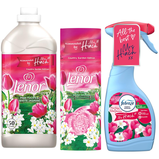 Lenor & Febreze Mrs Hinch Country Garden Edition Pink Tulips & White Jasmine Scent, Laundry Freshener and Refreshing Pack