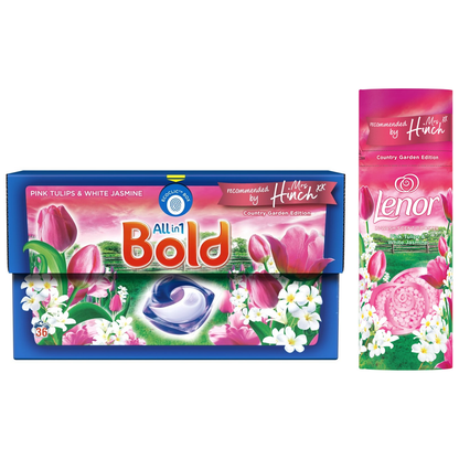 Bold & Lenor Laundry Washing Pack, Pink Tulips & White Jasmine Bundle Scent: Washing Capsules & Scent Booster Beads