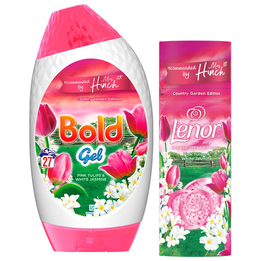 Bold & Lenor Laundry Washing Pack, Pink Tulips & White Jasmine Scent: Washing Gel & Scent Booster Beads