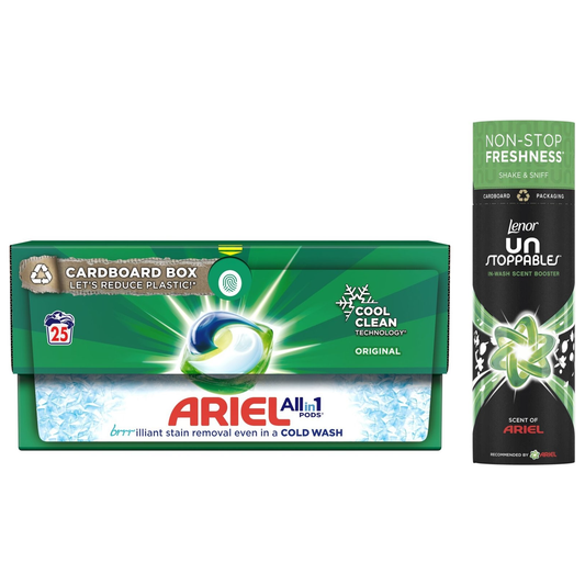 Ariel Original All-in-1 Pods, 25washes + Lenor Unstoppables in Wash Scent Booster Beads, 245gr, Scent of Ariel