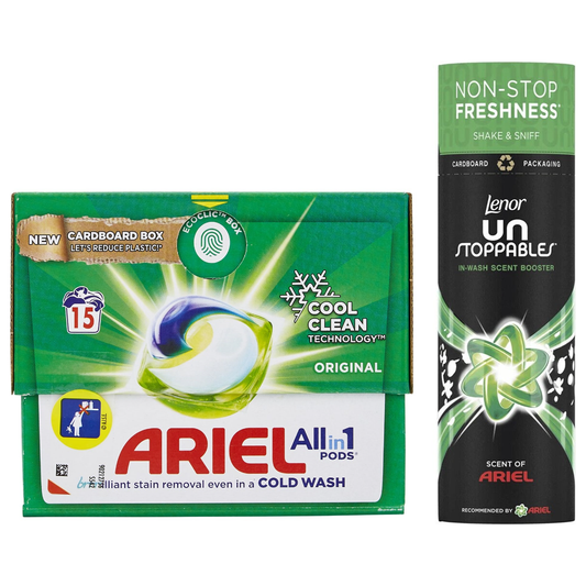 Ariel Original All-in-1 Pods, 15washes + Lenor Unstoppables in Wash Scent Booster Beads, 245gr, Scent of Ariel