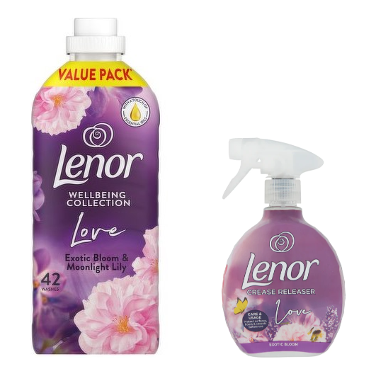 Lenor Exotic Bloom & Moonlight Lily Scent: Fabric Conditioner 42 Washes & Crease Releaser Spray