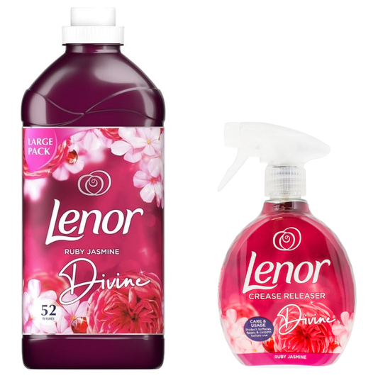 Lenor Devine Ruby Jasmine Scent Pack: Fabric Conditioner 52w & Crease Releaser Spray