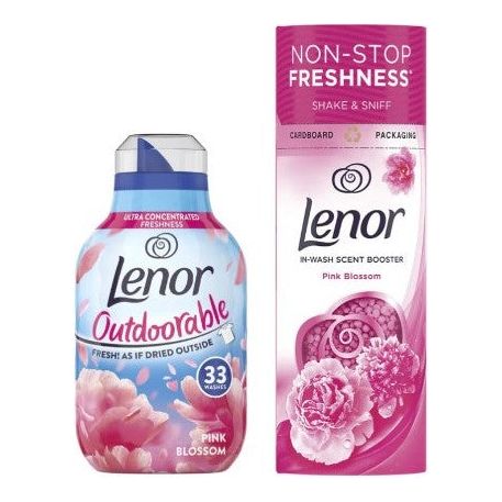 Lenor Pink Blossom Bundle Scent: Outdoorable Fabric Conditioner 33 Washes, 462ml + in-Wash Scent Booster Beads, 176gr