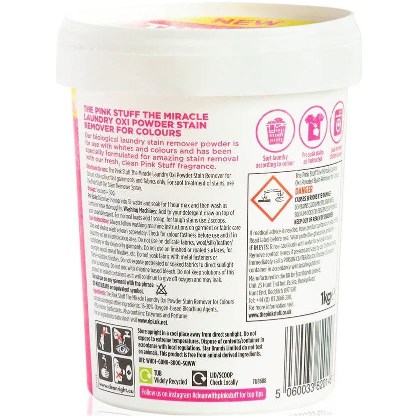 The Pink Stuff, The Miracle Laundry Stain Remover Oxi Powder for Colours & Whites, 1Kg