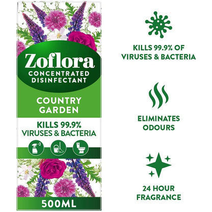 Zoflora Concentrated Multipurpose Disinfectant, Country Garden Scent, 500ml