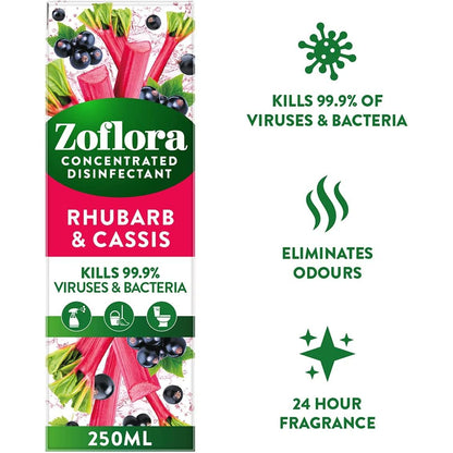 Zoflora Concentrated Multipurpose Disinfectant, Rhubarb & Cassis Scent, 250ml