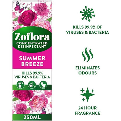 Zoflora Concentrated Multipurpose Disinfectant, Summer Breeze Scent, 250ml