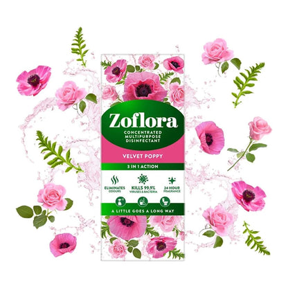 Zoflora Concentrated Multipurpose Disinfectant, Velvet Poppy Scent, 500ml