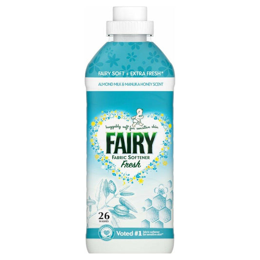 Fairy Fresh Fabric Conditioner Snuggly Soft for Sensitive Skin, 26 washes, 858ml, Almond Milk & Manuka Honey Scent