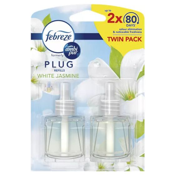 Febreze Ambi Pur Plug, Air Freshener Plug-in Refills Only, Twin Pack, 2 x 20ml, White Jasmine Scent