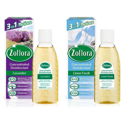 Zoflora Concentrated Multipurpose Disinfectant, Lavender + Linen Fresh Scent, 120ml, 2 Pack