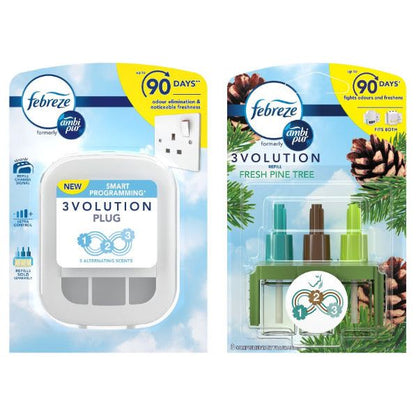 Febreze Ambi Pur 3Volution Air Freshener Plug-in Unit Case & Plug in Refills, Fresh Pine Tree Scent