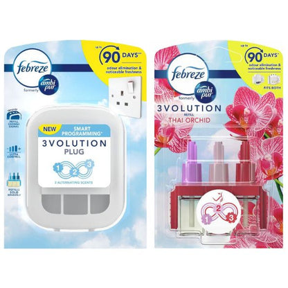 Febreze Ambi Pur 3Volution Air Freshener Plug-in Unit Case & Plug in Refills, Thai Orchid Scent