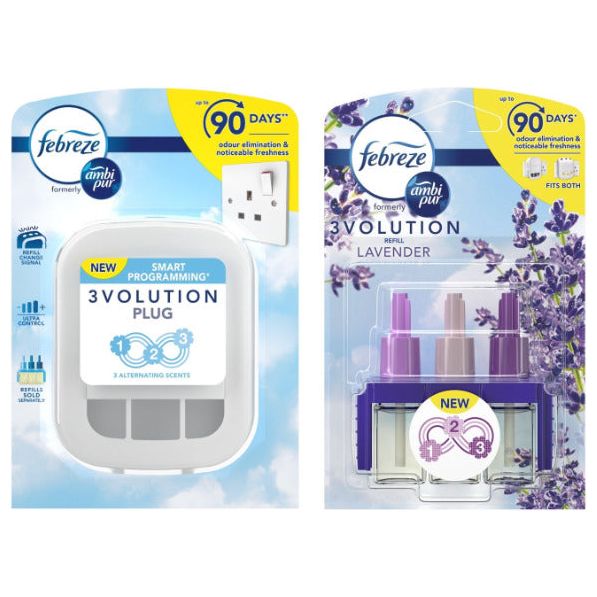 Febreze Ambi Pur 3Volution Air Freshener Plug-in Unit Case & Plug in Refills, Lavender Scent