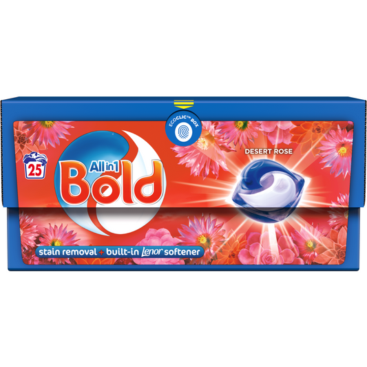 Bold All in 1 Pods Laundry Washing Liquid Capsules, Desert Rose Scent 25 Washes