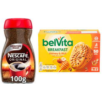 Nescafe Original Instant Coffee 100g+BelVita Breakfast Biscuits Honey & Nut 5x225g