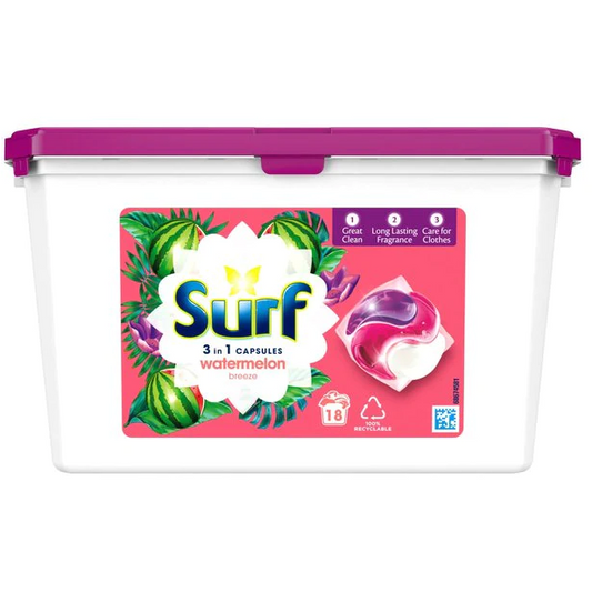 Surf 3 in 1 Watermelon Breeze Laundry washing Capsules, 18washes