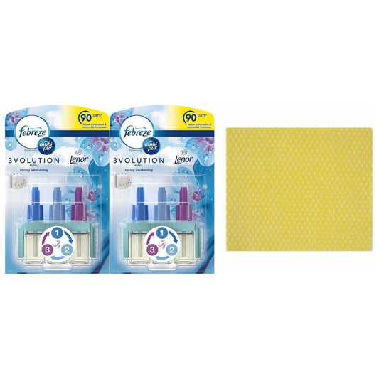 2 x Febreze Ambi Pur 3Volution, Refill-Spring Awakening 20 ml.+Cleaning Cloth