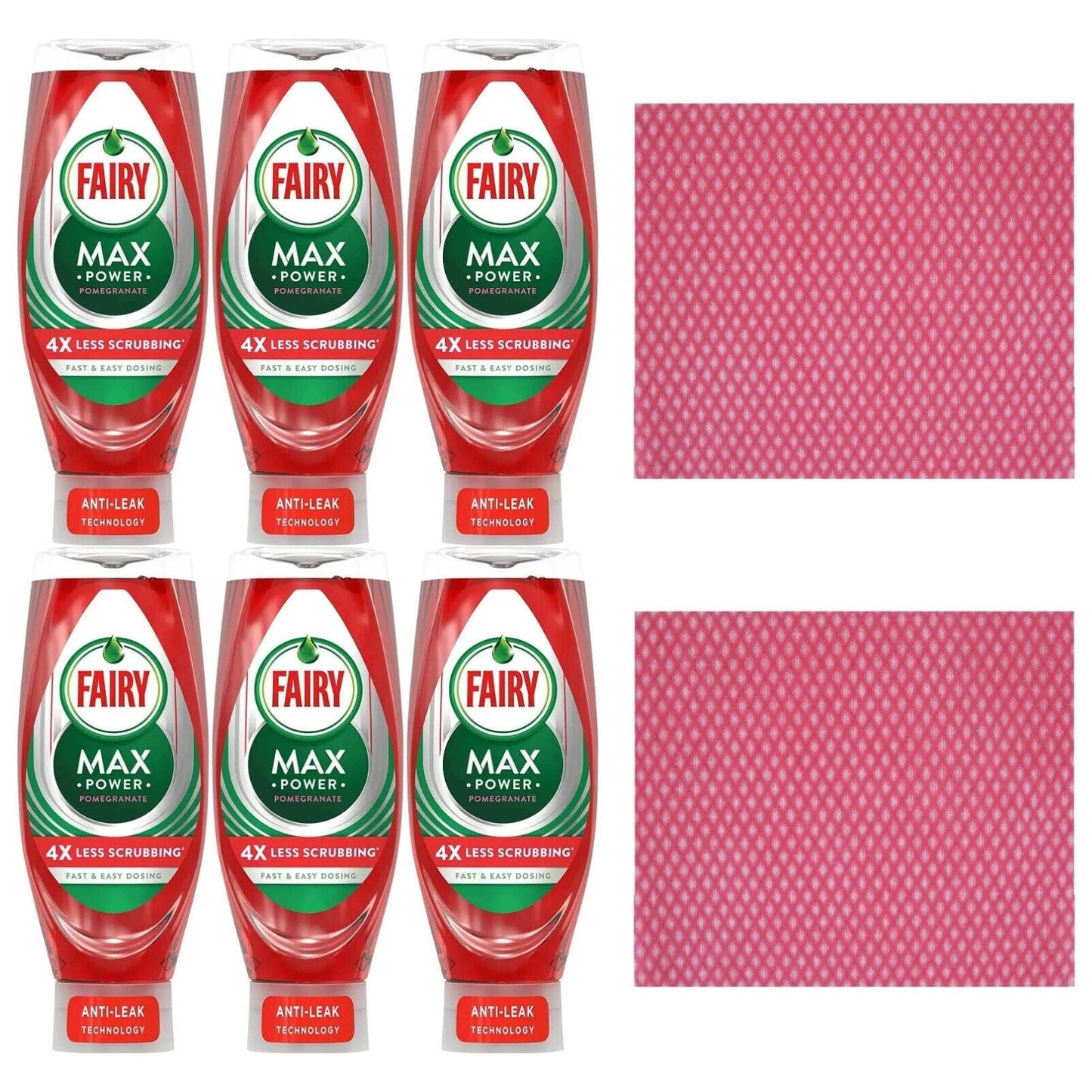 6 x Fairy Max Power Washing Up Liquid, Pomegranate,640ml+Cleaning cloth