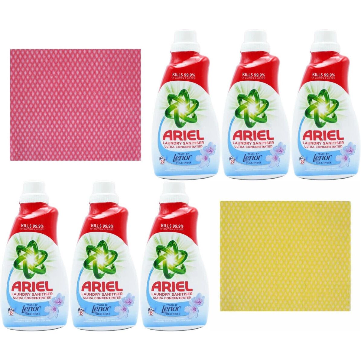 6 x Ariel Laundry Sanitiser Concentrated,25 W-1L-Lenor Freshness+Cleaning Cloth